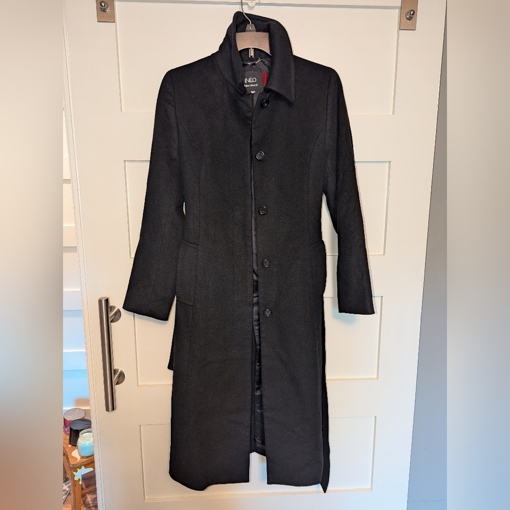 Women's INED Cashmere Wool winter Pea Coat. Black Cashmere coat size large.